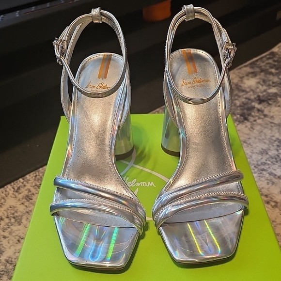 Sam Edelman Silver Block Heel Sandals - Picture 2 of 4